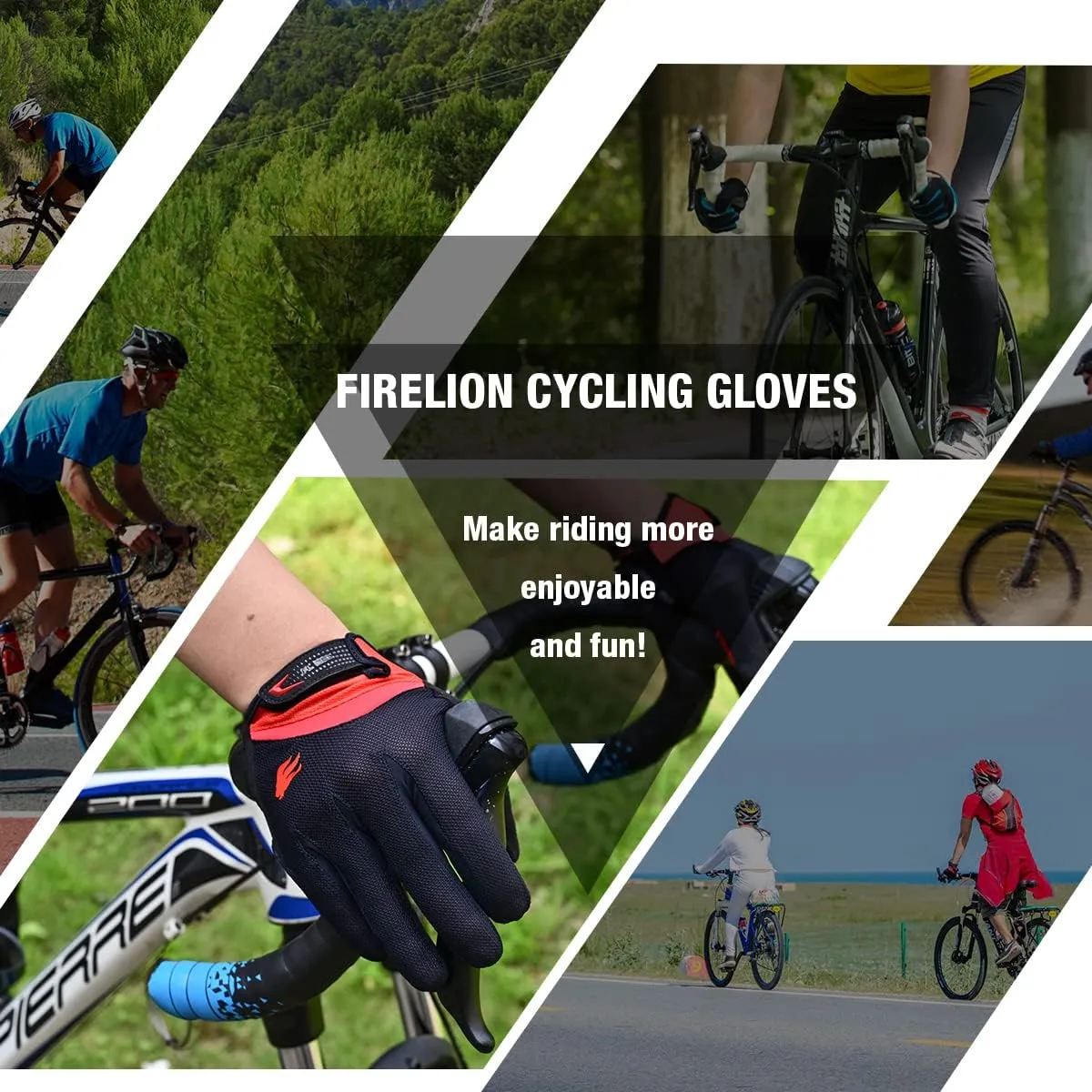 FIRELION Cycling Gloves for Men/Women - Full Finger/Half Finger Padded Bicycle Gloves with Non-Slip, Shock-Absorbing Touchscreen Technology for MTB, DH, Road Racing & Outdoor Use