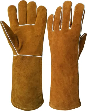 Fireproof Woodburner Leather Gloves,Heavy Duty Gloves,Heat Resistant Mitts for Baking Grill,Oven,BBQ,Stove