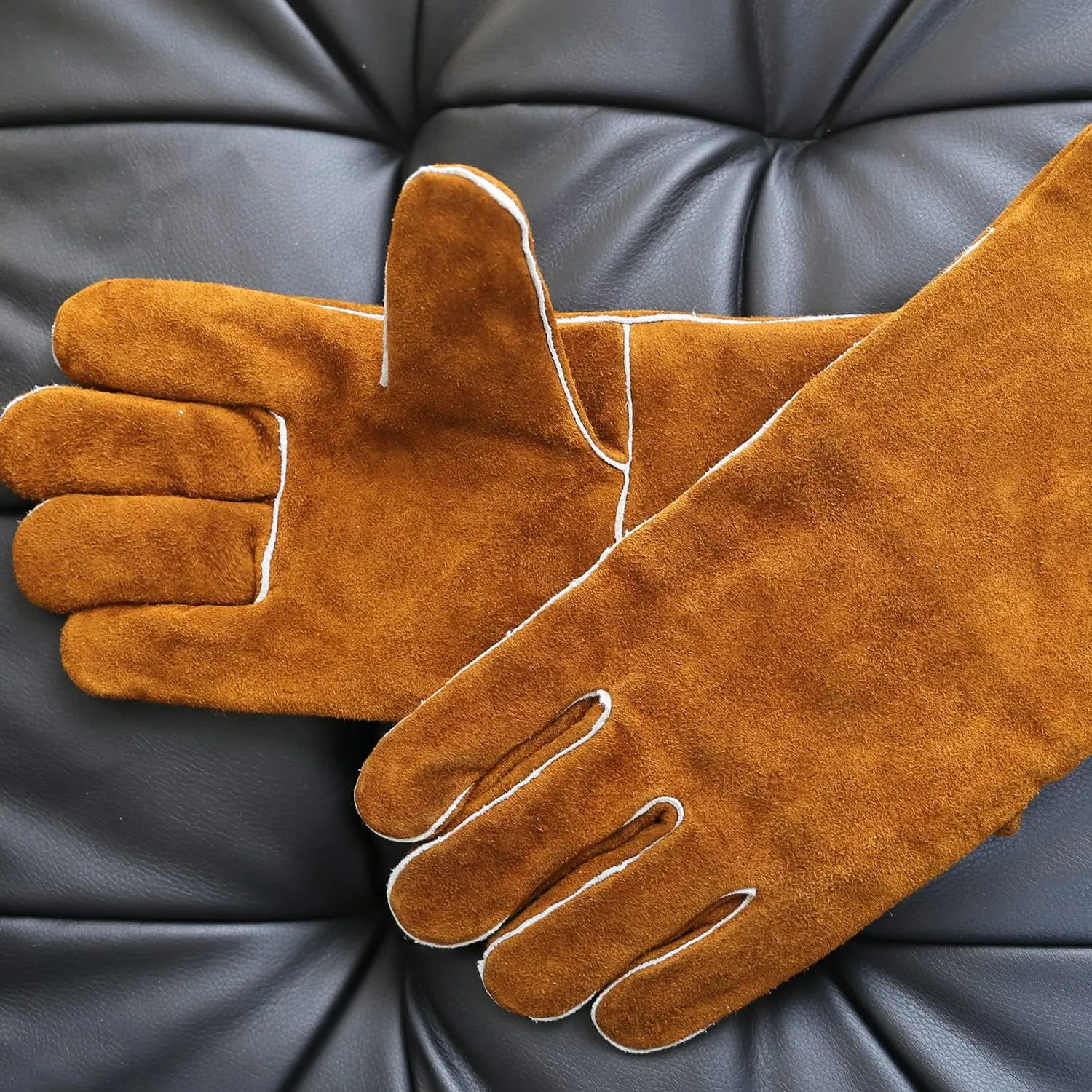 Fireproof Woodburner Leather Gloves,Heavy Duty Gloves,Heat Resistant Mitts for Baking Grill,Oven,BBQ,Stove