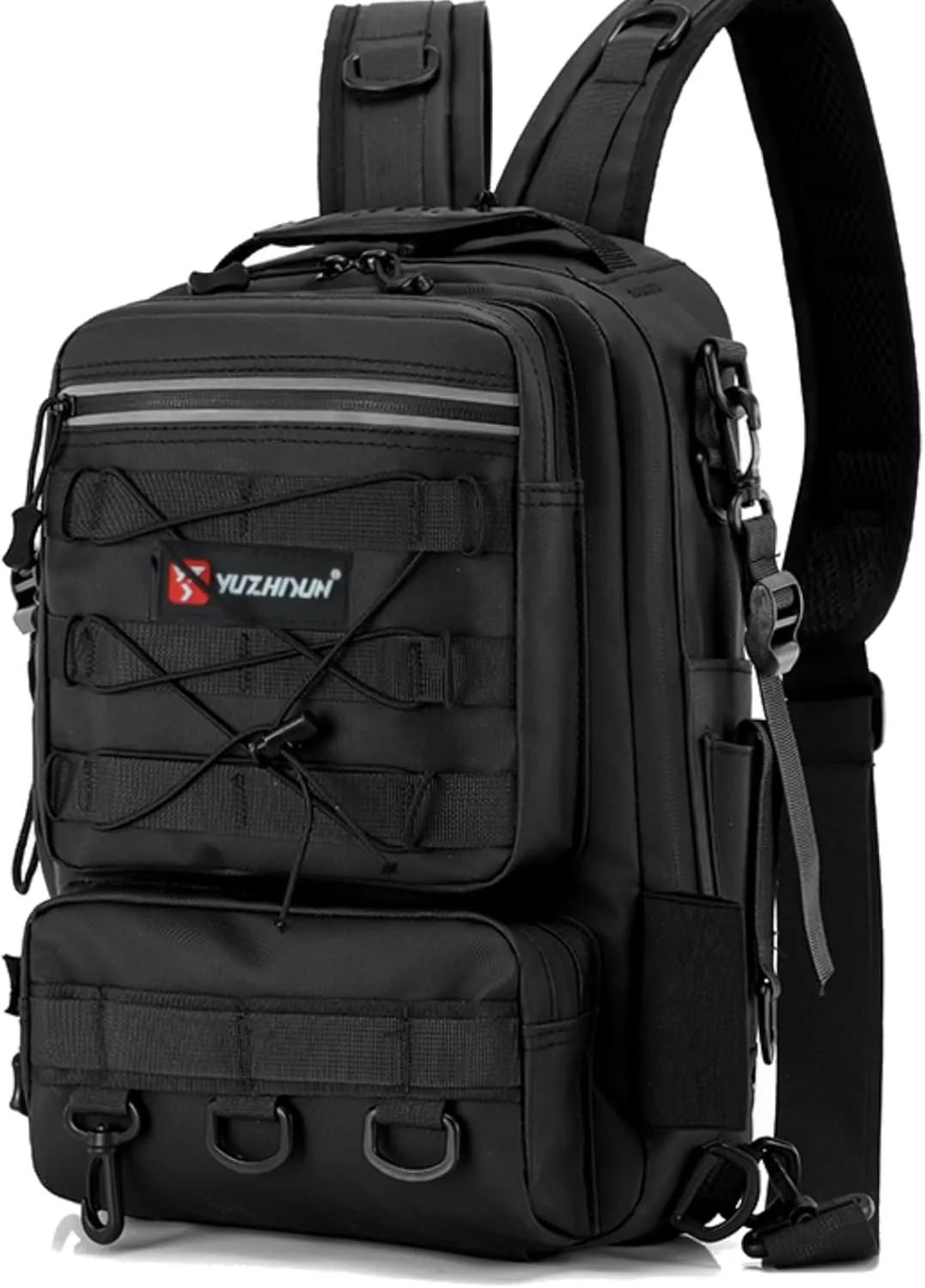 Fishing Backpack Small Tackle Sling Bag - with 2 Rod Holder - Storage Tackle Box, Fishing Gear Gifts, Black