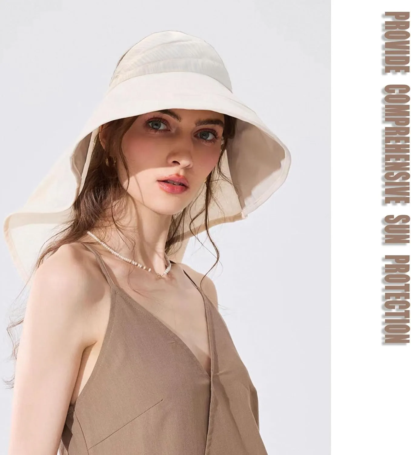 Fishing Hat with Neck Shield Open Top Breathable Packable Sun Hat for Women