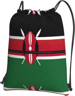 Flag Of Kenya Drawstring Backpack For Bike Riding, String Cinch Bag For Men Women