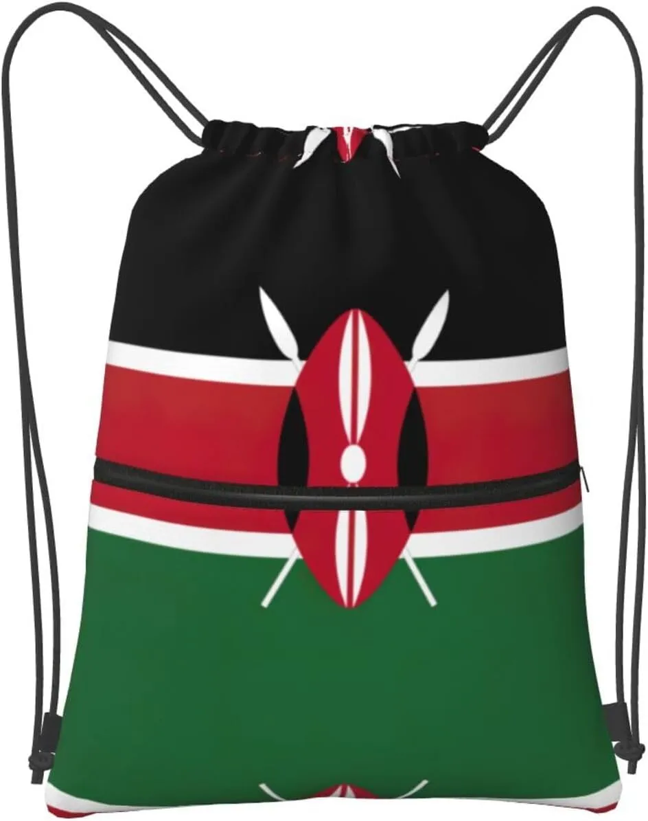 Flag Of Kenya Drawstring Backpack For Bike Riding, String Cinch Bag For Men Women