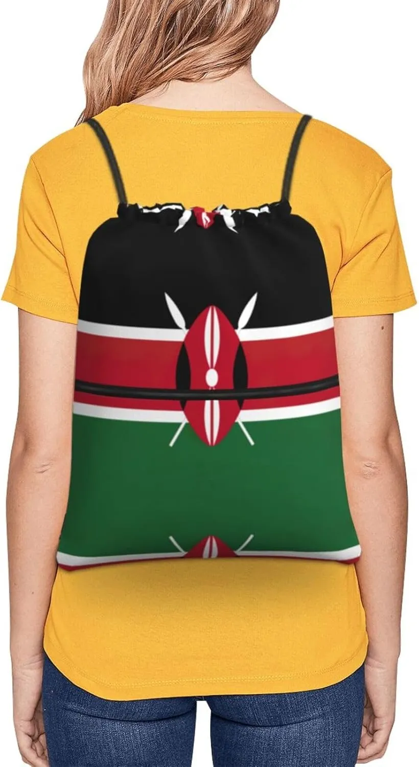 Flag Of Kenya Drawstring Backpack For Bike Riding, String Cinch Bag For Men Women