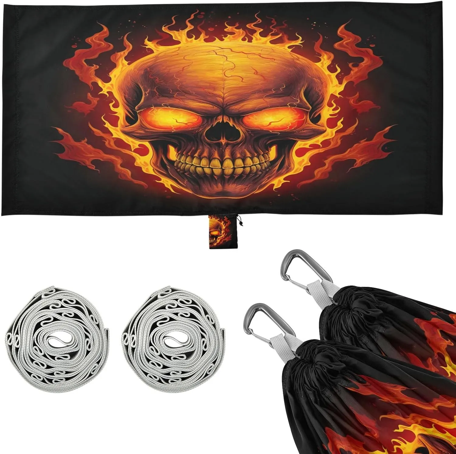 Flame Skull Camping Hammock, 330 lbs with 2 Tree Straps, Carry Bag, Single Portable Hammock for Outdoor/Indoor, Hiking, Beach, Backpacking, Travel