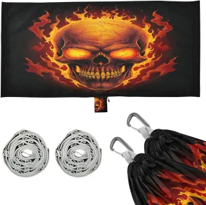 Flame Skull Camping Hammock, 330 lbs with 2 Tree Straps, Carry Bag, Single Portable Hammock for Outdoor/Indoor, Hiking, Beach, Backpacking, Travel