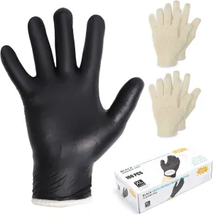 Flehomo BBQ Gloves Kit with 2 Pairs of Reusable Heat Resistant Grilling Gloves Liner and 100 Pieces Disposable Nitrile for Outdoor Cooking and Barbecue, Black, X-Large