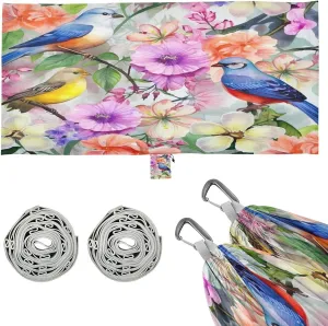 Flower and Bird Camping Hammock, 330 lbs with 2 Tree Straps, Carry Bag, Single Portable Hammock for Outdoor/Indoor, Hiking, Beach, Backpacking, Travel
