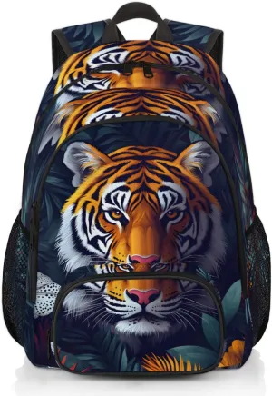 Flower Bushes and Tiger Backpack for Women Men Travel Casual Daypack Laptop iPad Tablet Shoulder Bag Lightweight Backpack with Multiple Pockets