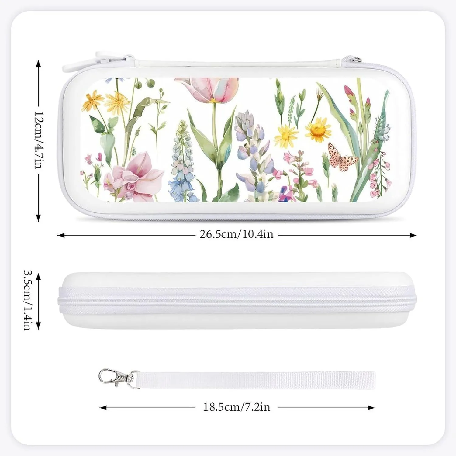 Flowers Tulip Butterflies Compatible with Switch Carrying Case Hard Travel Game Bag Pouch with 15 Games Accessories