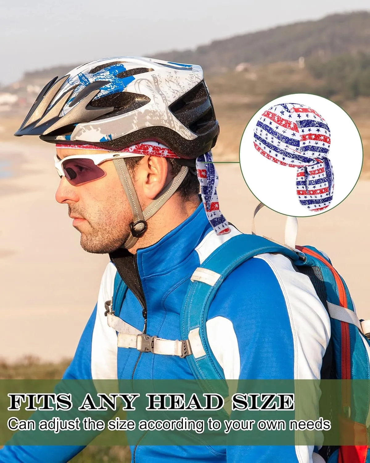 Foaincore 8 Pack Do Rag Skull Caps for Men Sweat Wicking Doo Rags Cooling Helmet Liner Cycling Motorcycle Bandana