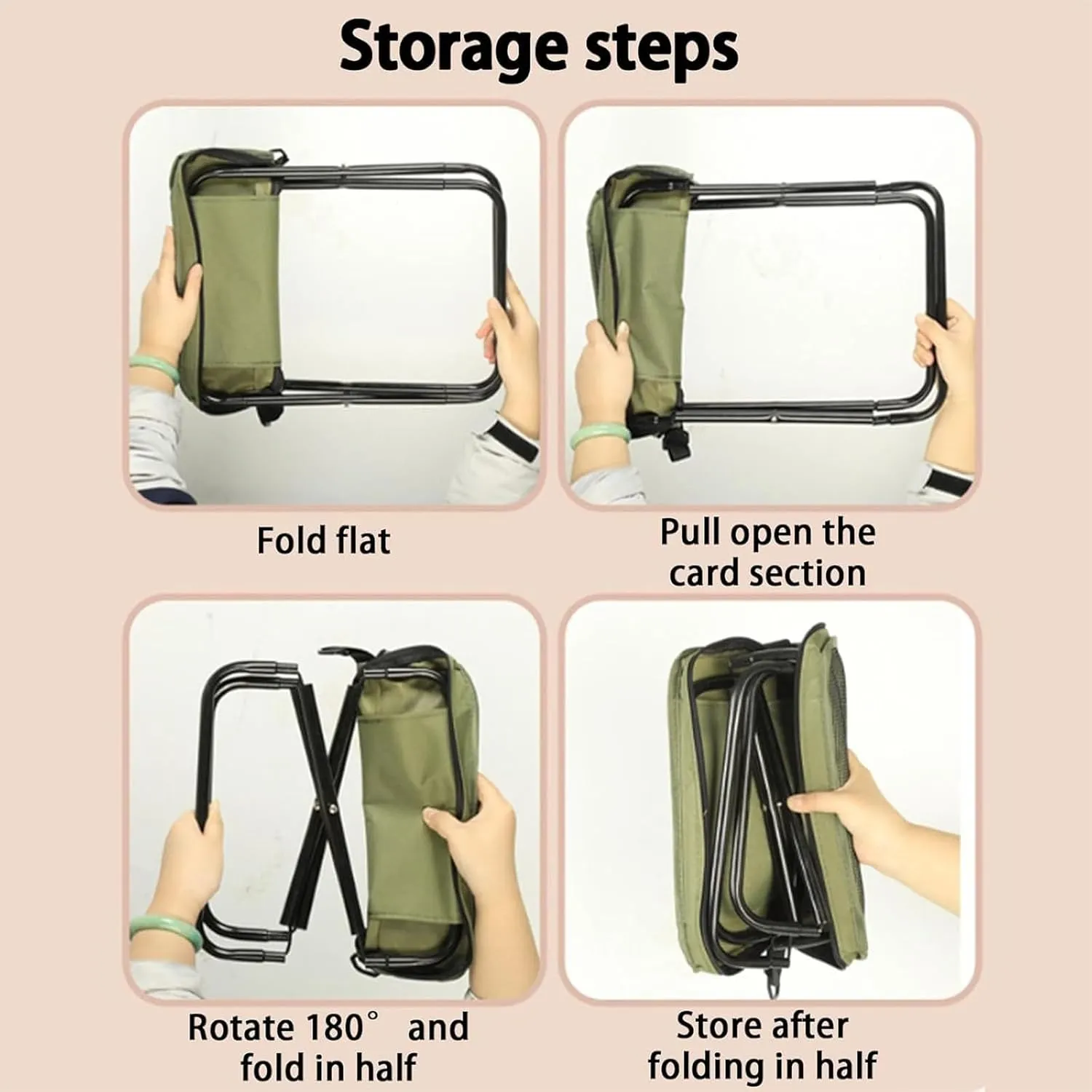 Foldable Backpack Stool, Portable Mini Outdoor Camping Folding Seat, Ultra-Lightweight Heavy-Duty Portable Seat with Adjustable Shoulder Strap for Camping/Fishing/Hiking/Outdoor (Khaki,L)