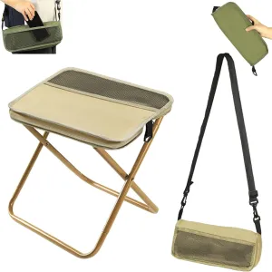 Foldable Backpack Stool, Portable Mini Outdoor Camping Folding Seat, Ultra-Lightweight Heavy-Duty Portable Seat with Adjustable Shoulder Strap for Camping/Fishing/Hiking/Outdoor (Khaki,L)