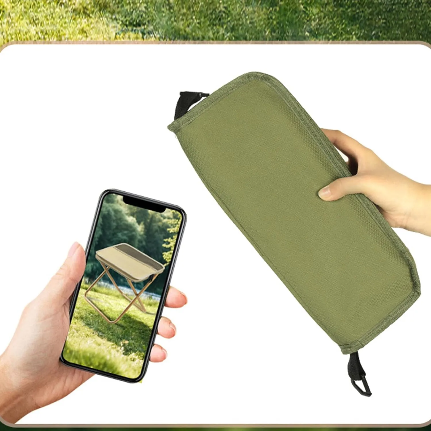 Foldable Backpack Stool, Portable Mini Outdoor Camping Folding Seat, Ultra-Lightweight Heavy-Duty Portable Seat with Adjustable Shoulder Strap for Camping/Fishing/Hiking/Outdoor (Khaki,L)