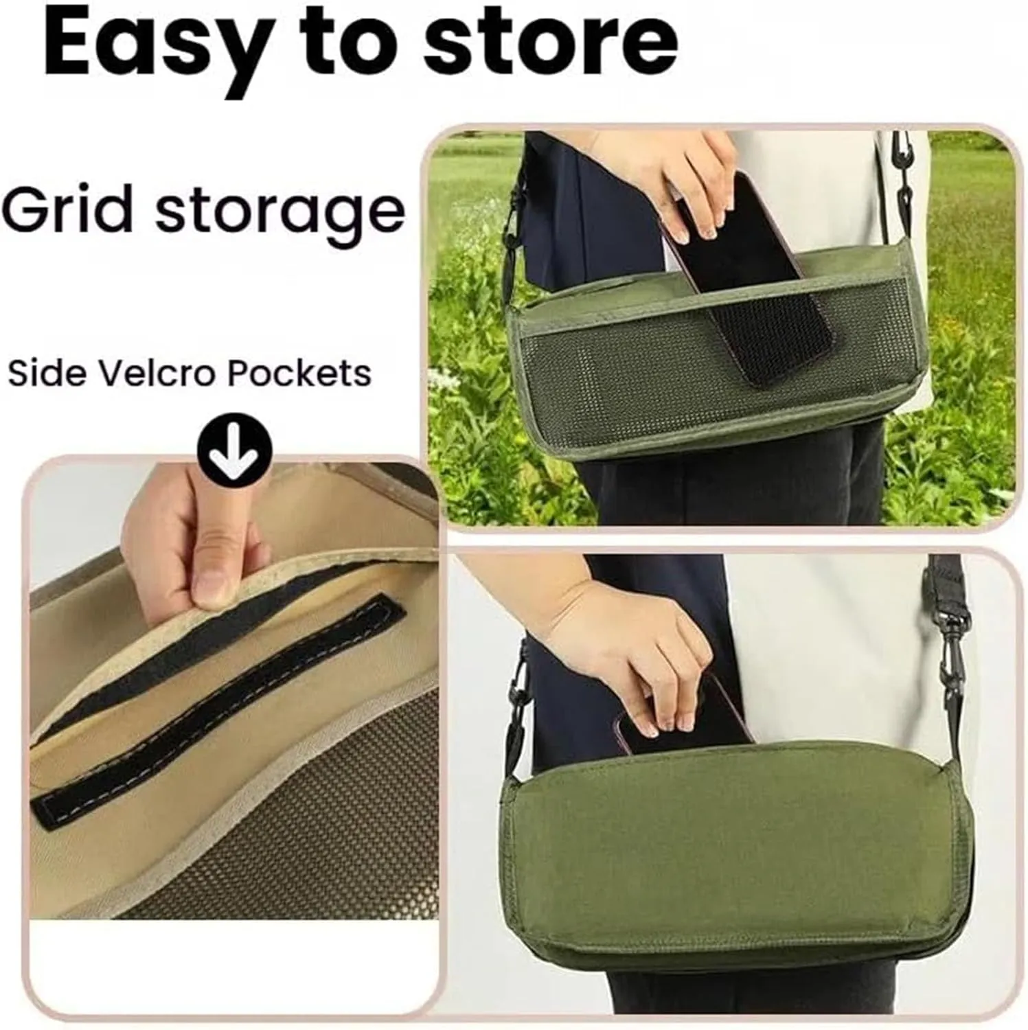Foldable Backpack Stool, Portable Mini Outdoor Camping Folding Seat, Ultra-Lightweight Heavy-Duty Portable Seat with Adjustable Shoulder Strap for Camping/Fishing/Hiking/Outdoor (Khaki,L)