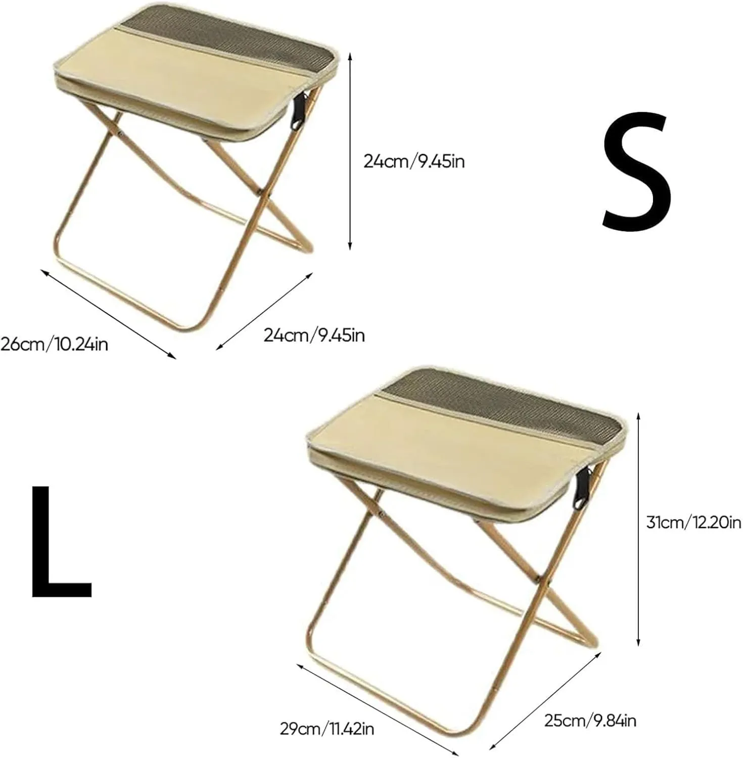 Foldable Backpack Stool, Portable Mini Outdoor Camping Folding Seat, Ultra-Lightweight Heavy-Duty Portable Seat with Adjustable Shoulder Strap for Camping/Fishing/Hiking/Outdoor (Khaki,L)