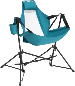 Folding Hammock Camping Chair with Steel Frame, Portable Design, Comfortable Lounge Seating, Blue