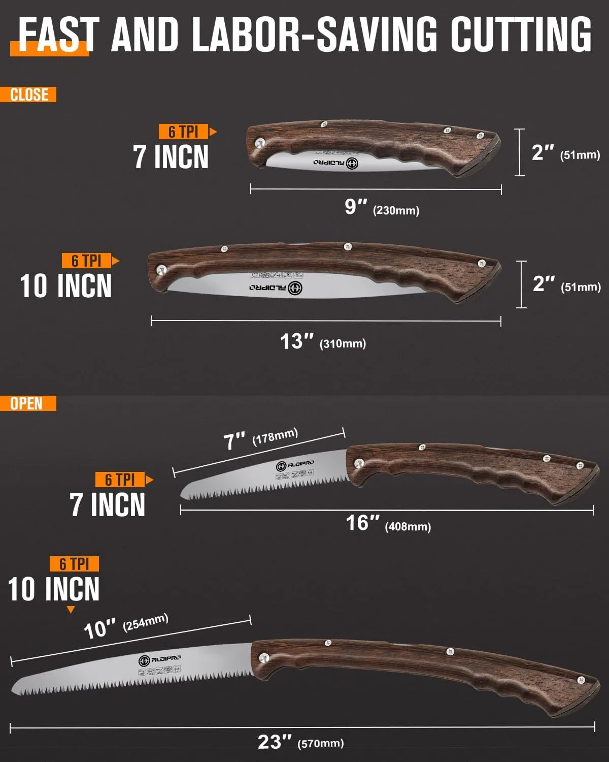 Folding Pruning Saw 10 Inch with Leather Sheath and Wenge Wooden Handle, SK5 Steel Blade, Foldable Hand Saw for Camping, Survival, Wood Cutting, Bushcraft and Tree Trimming
