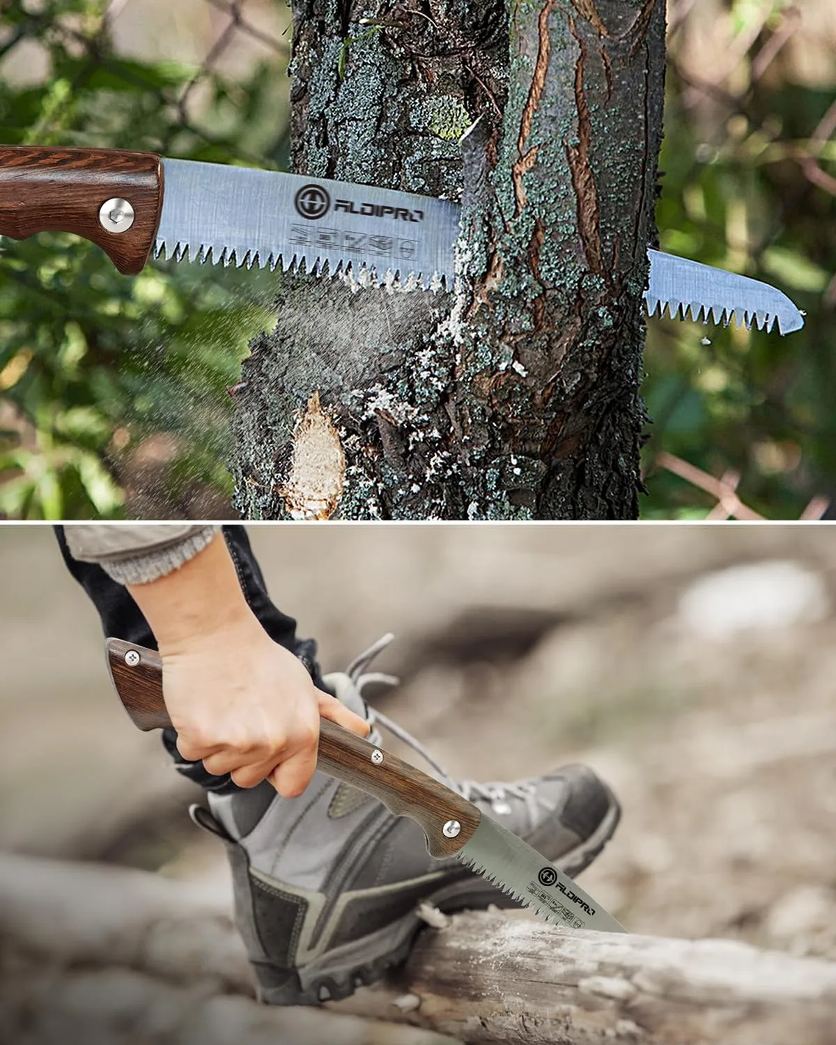Folding Pruning Saw 10 Inch with Leather Sheath and Wenge Wooden Handle, SK5 Steel Blade, Foldable Hand Saw for Camping, Survival, Wood Cutting, Bushcraft and Tree Trimming