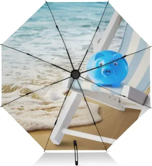Folding Rain Umbrella Summer Travel Piggy Bank Windproof Travel Umbrellas Sand Beach Chair Inverted Reverse Upside Down Umbrella Strong Compact Umbrella Automatic Easy Auto Open Close