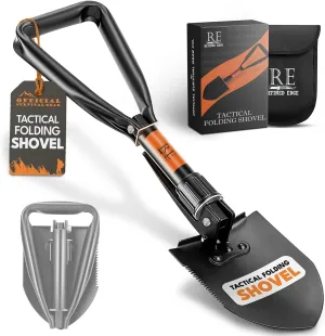 Folding Shovel, 18" Survival Shovel, Backpack Hiking Shovel, Military Grade Carbon Steel with Saw Edge, Collapsible with Carry Case