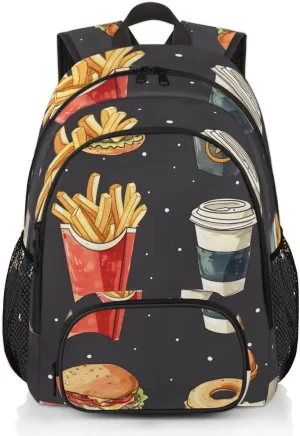 Food Burger Pattern Backpack for Women Men Travel Casual Daypack Laptop iPad Tablet Shoulder Bag Lightweight Backpack with Multiple Pockets
