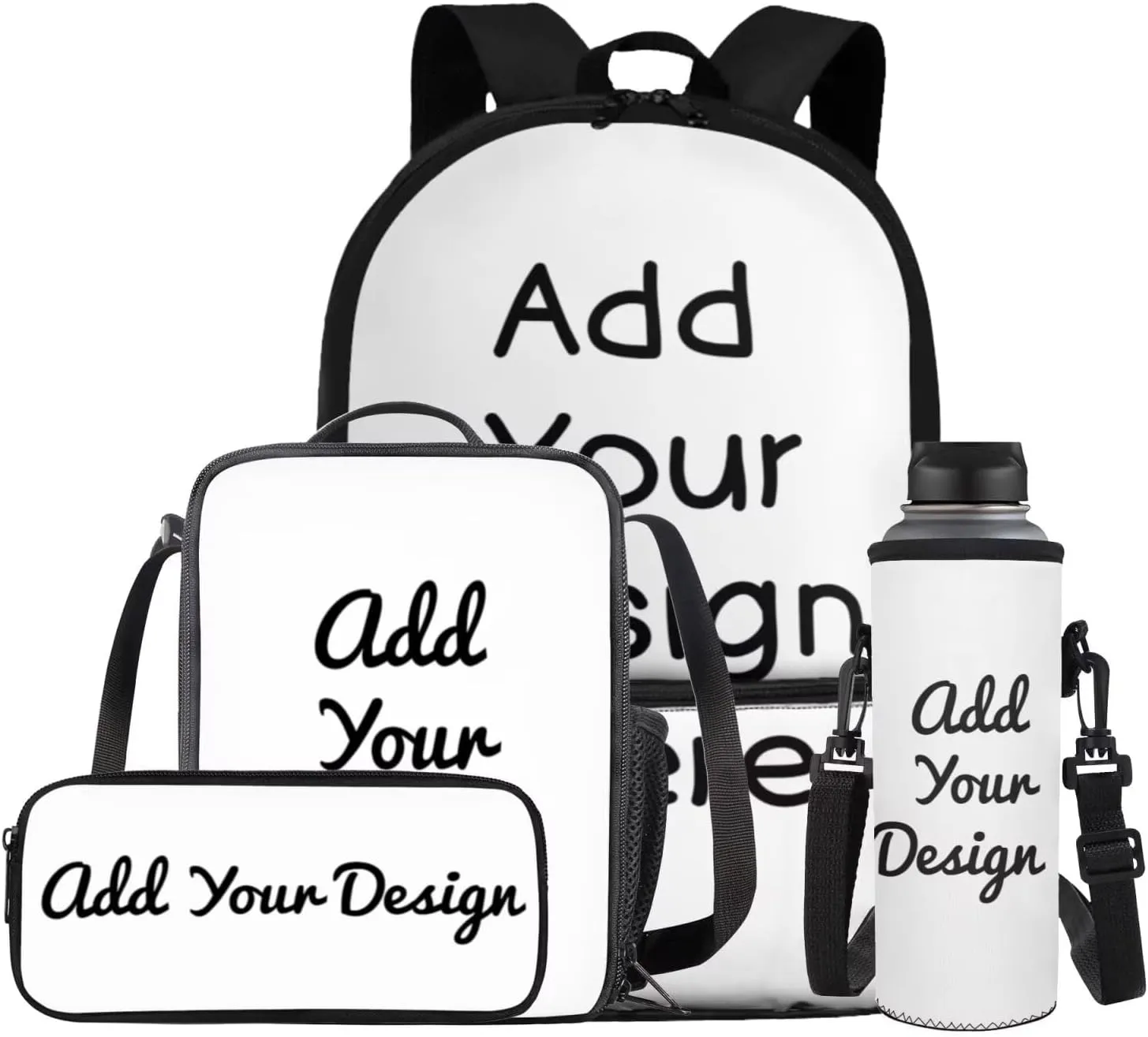FOR U DESIGNS Personalized Kids Backpack and Lunchbox Lightweight Trendy Custom School Bag with Water Bottle Holder 4 Pcs Customized Bookbag for Boys