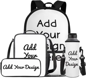 FOR U DESIGNS Personalized Kids Backpack and Lunchbox Lightweight Trendy Custom School Bag with Water Bottle Holder 4 Pcs Customized Bookbag for Boys