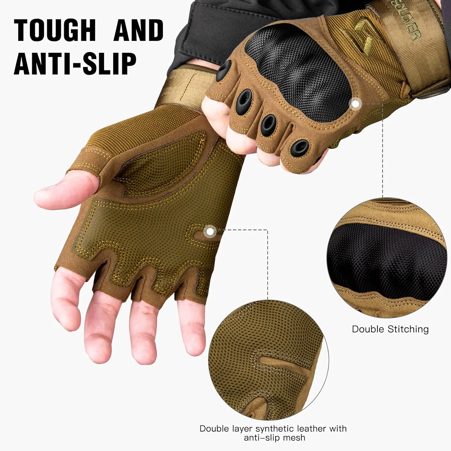 FREE SOLDIER Outdoor Gloves for Men, Fingerless Motorcycle Gloves for Cycling Hiking Camping Climbing, Airsoft Gloves for Paintball