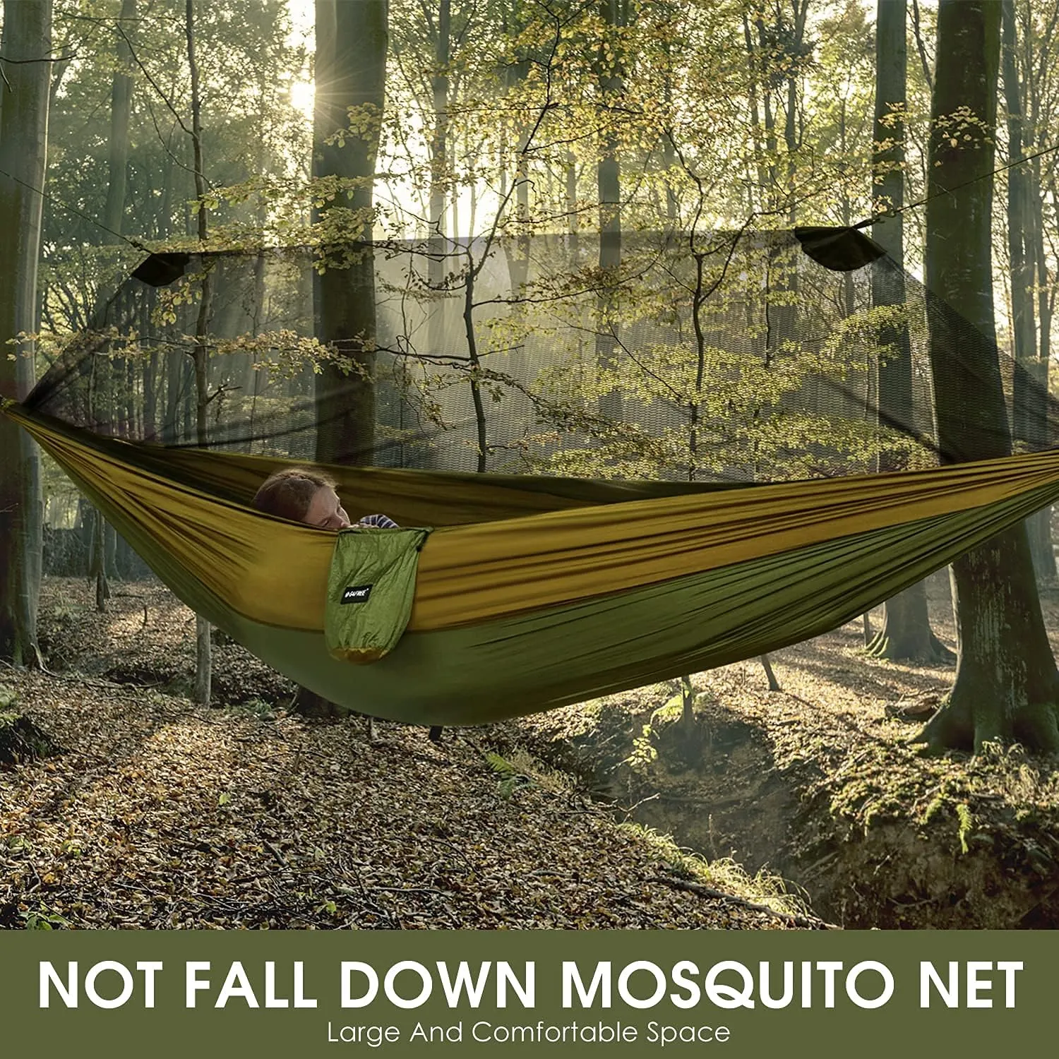 G4Free Large Camping Hammock with Mosquito Net 2 Person Pop-up Parachute Lightweight Hanging Hammocks Tree Straps Swing Bed for Outdoor Backpacking Backyard Hiking