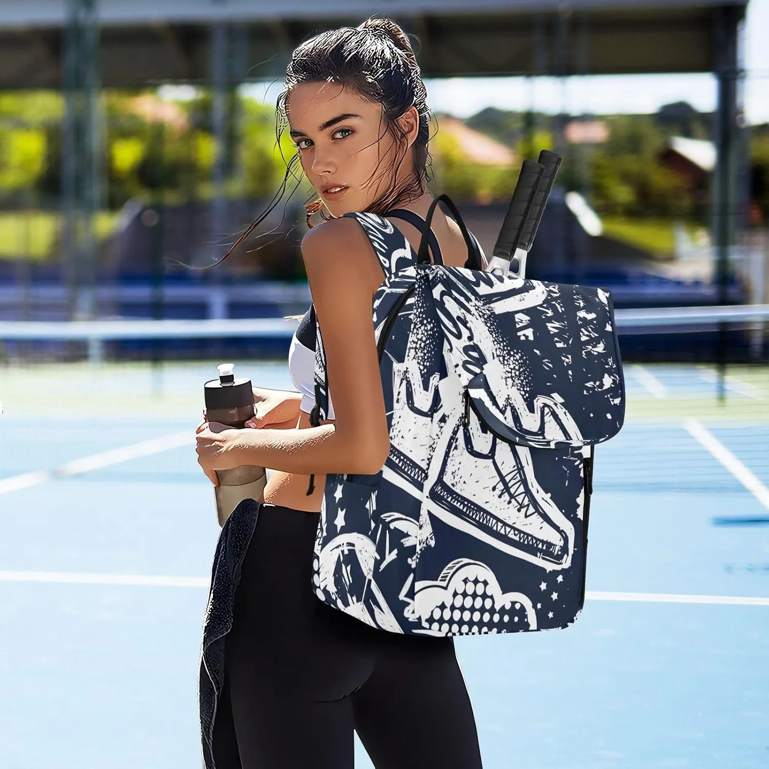 GAIGEO Cool Street Basketball Grey Tennis Backpack, Expandable Tennis Bag 2 Rackets, Sandwich Mesh Back, Breathable not Stuffy