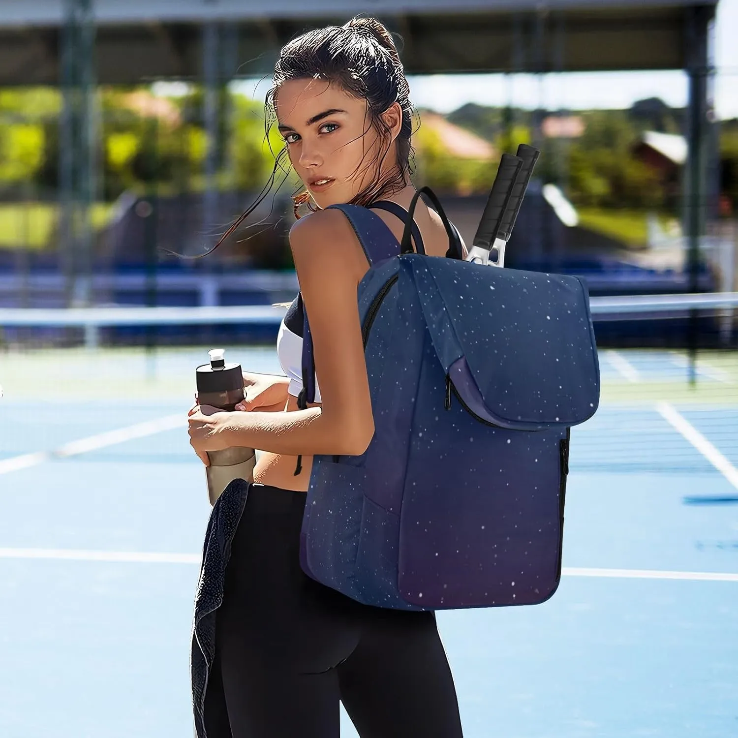 GAIGEO Dark Blue Sky Glitter Stars Sport Bag, Large Capacity Pickleball Ball Holder, Various Storage Methods