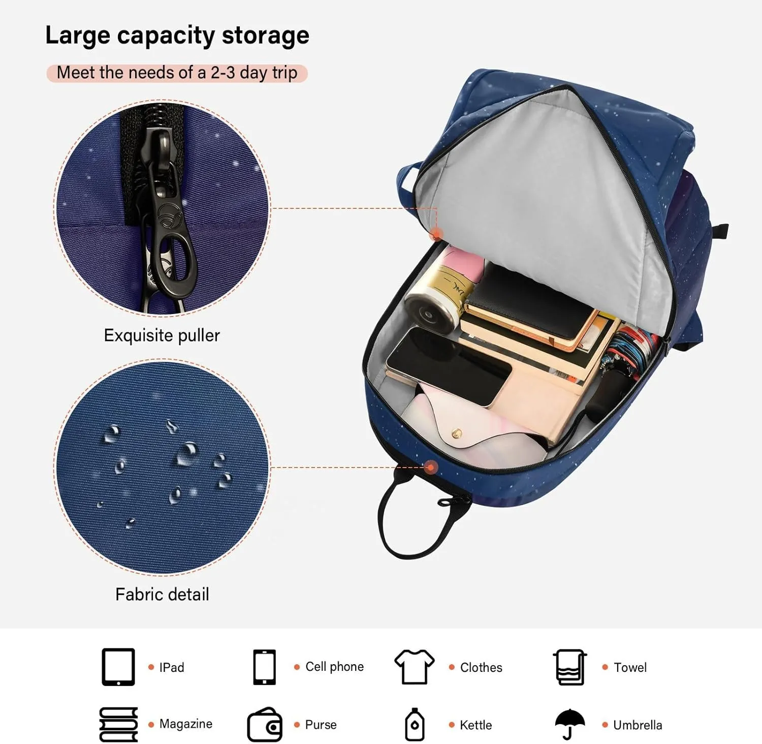 GAIGEO Dark Blue Sky Glitter Stars Sport Bag, Large Capacity Pickleball Ball Holder, Various Storage Methods