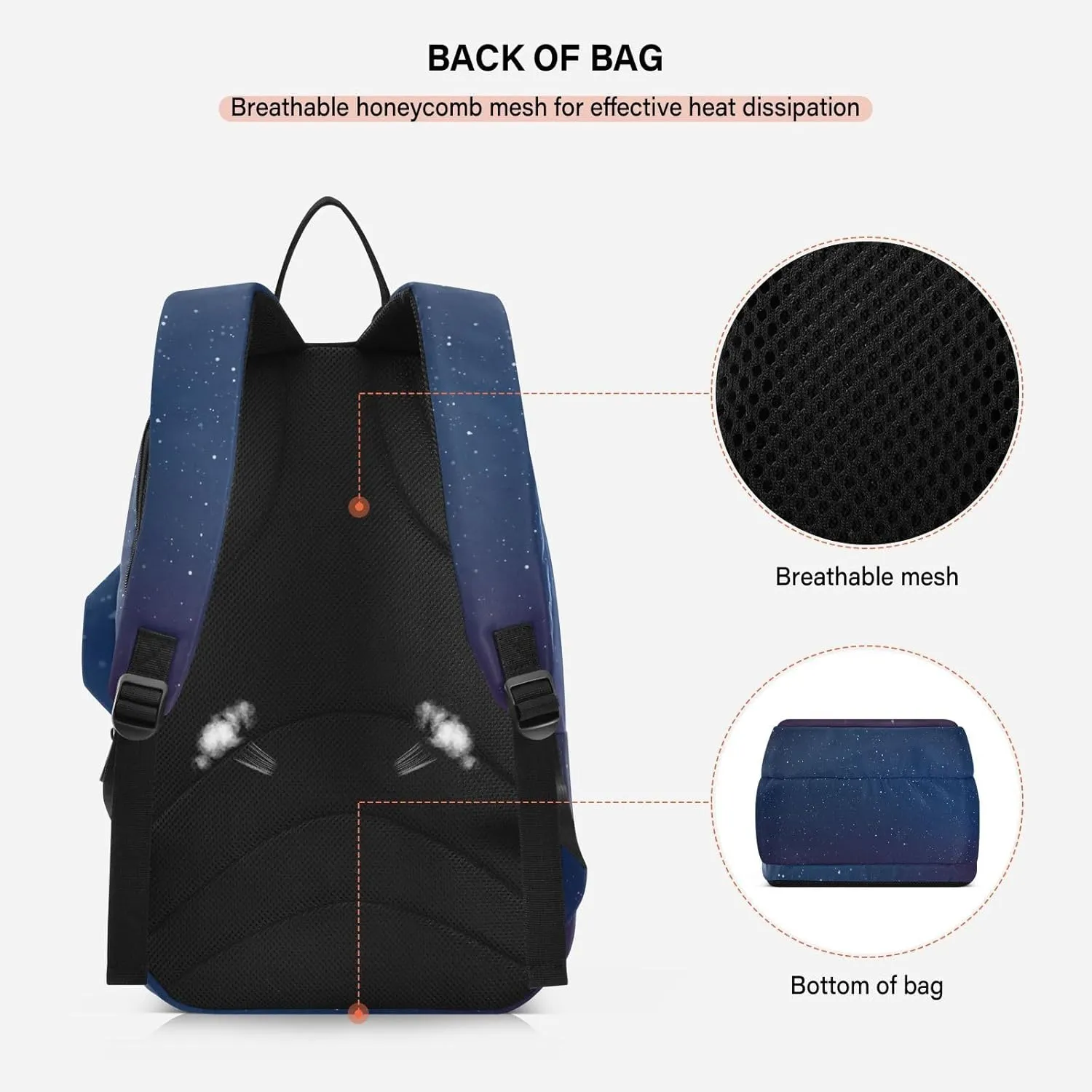 GAIGEO Dark Blue Sky Glitter Stars Sport Bag, Large Capacity Pickleball Ball Holder, Various Storage Methods