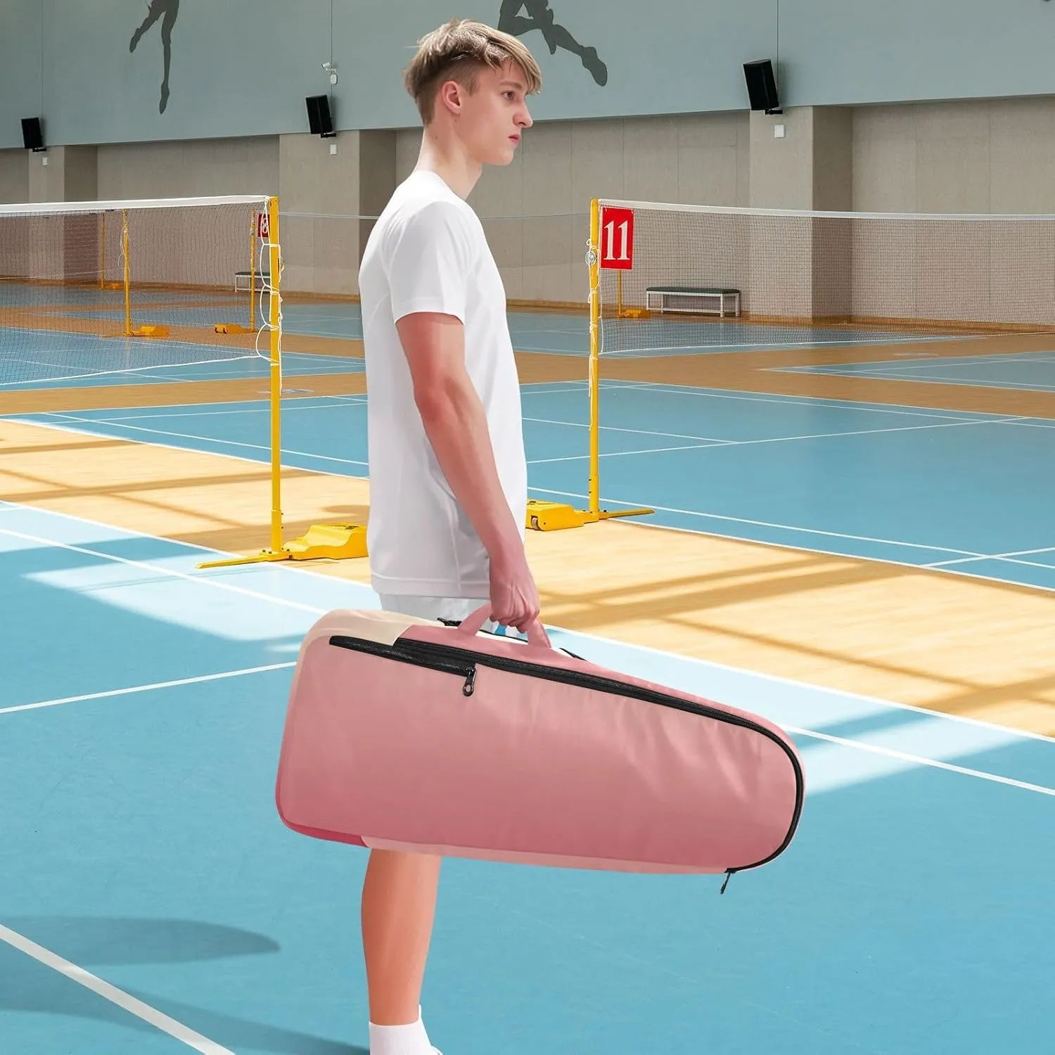 GAIGEO Pink Glitter Tennis Racket Backpack, Multilayer Design Pickle Ball Bag, Sports and Daily Use