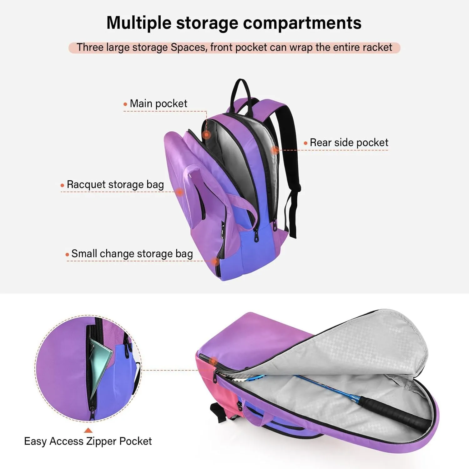 GAIGEO Pink Green Gradient Pickleball Bag, Large Space Pickleball Bags for Women, Durable Polyester, Printing Design