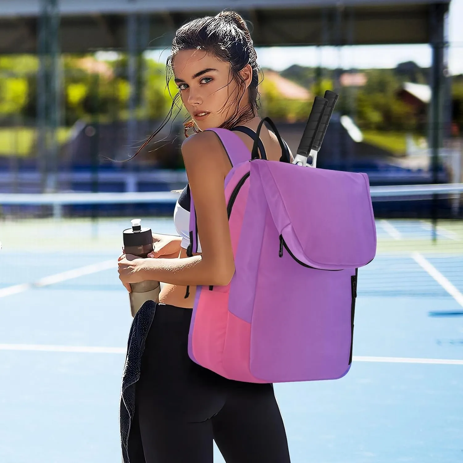 GAIGEO Pink Green Gradient Pickleball Bag, Large Space Pickleball Bags for Women, Durable Polyester, Printing Design
