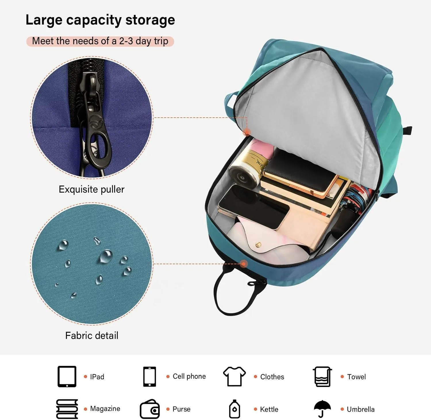 GAIGEO Turquoise Blue Purple Gradient Pickleball Bag, Large Capacity Gifts for Pickleball Lovers, Various Storage Methods