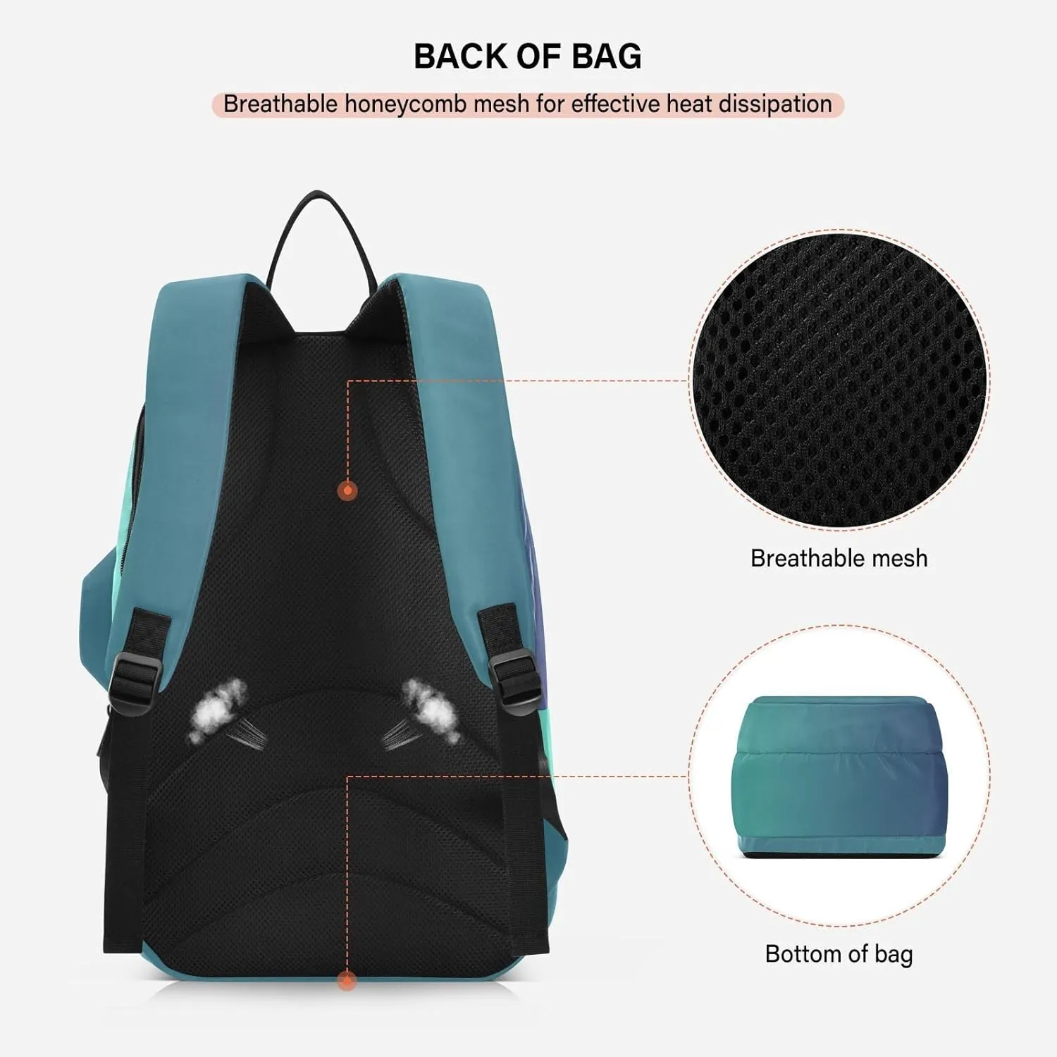 GAIGEO Turquoise Blue Purple Gradient Pickleball Bag, Large Capacity Gifts for Pickleball Lovers, Various Storage Methods