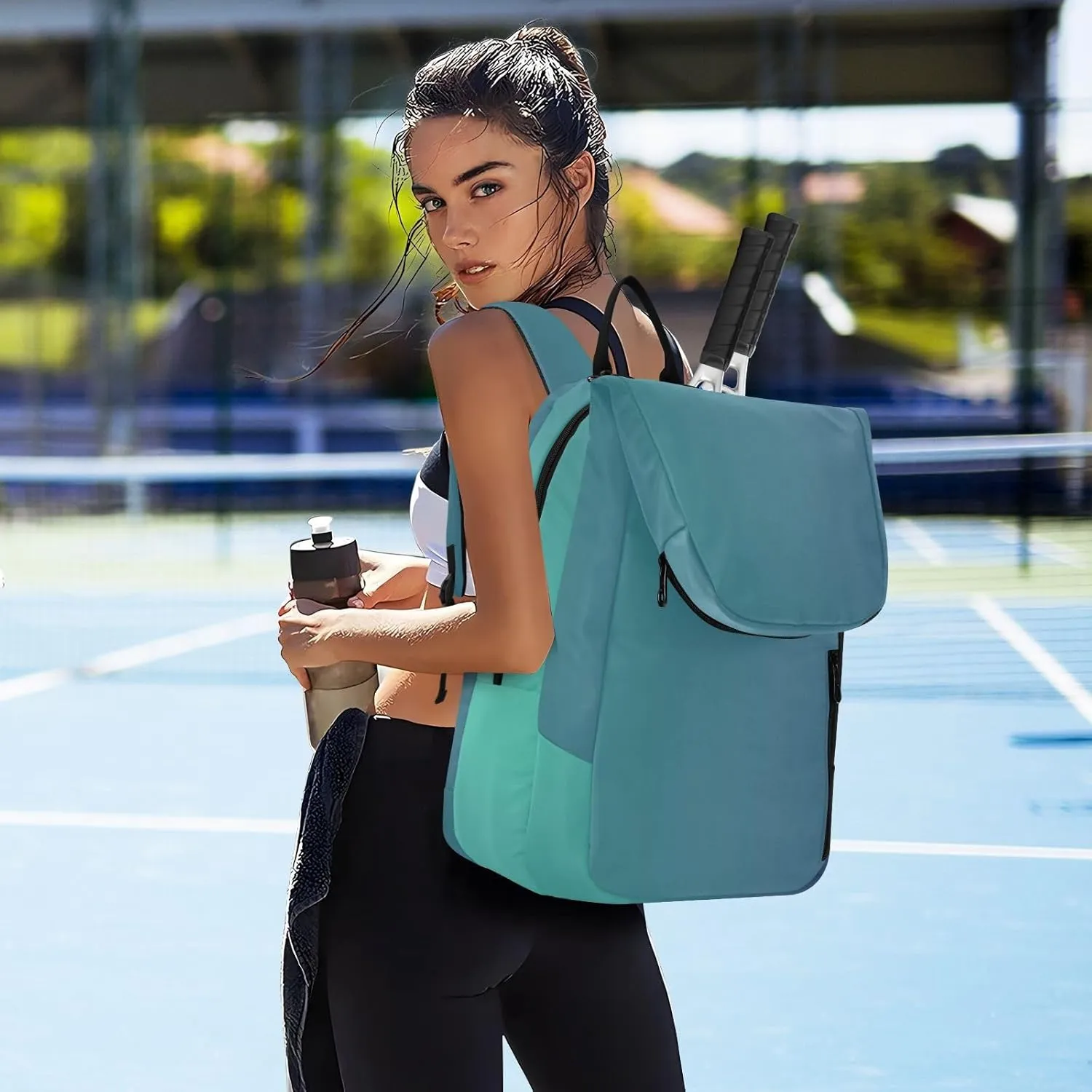 GAIGEO Turquoise Blue Purple Gradient Pickleball Bag, Large Capacity Gifts for Pickleball Lovers, Various Storage Methods