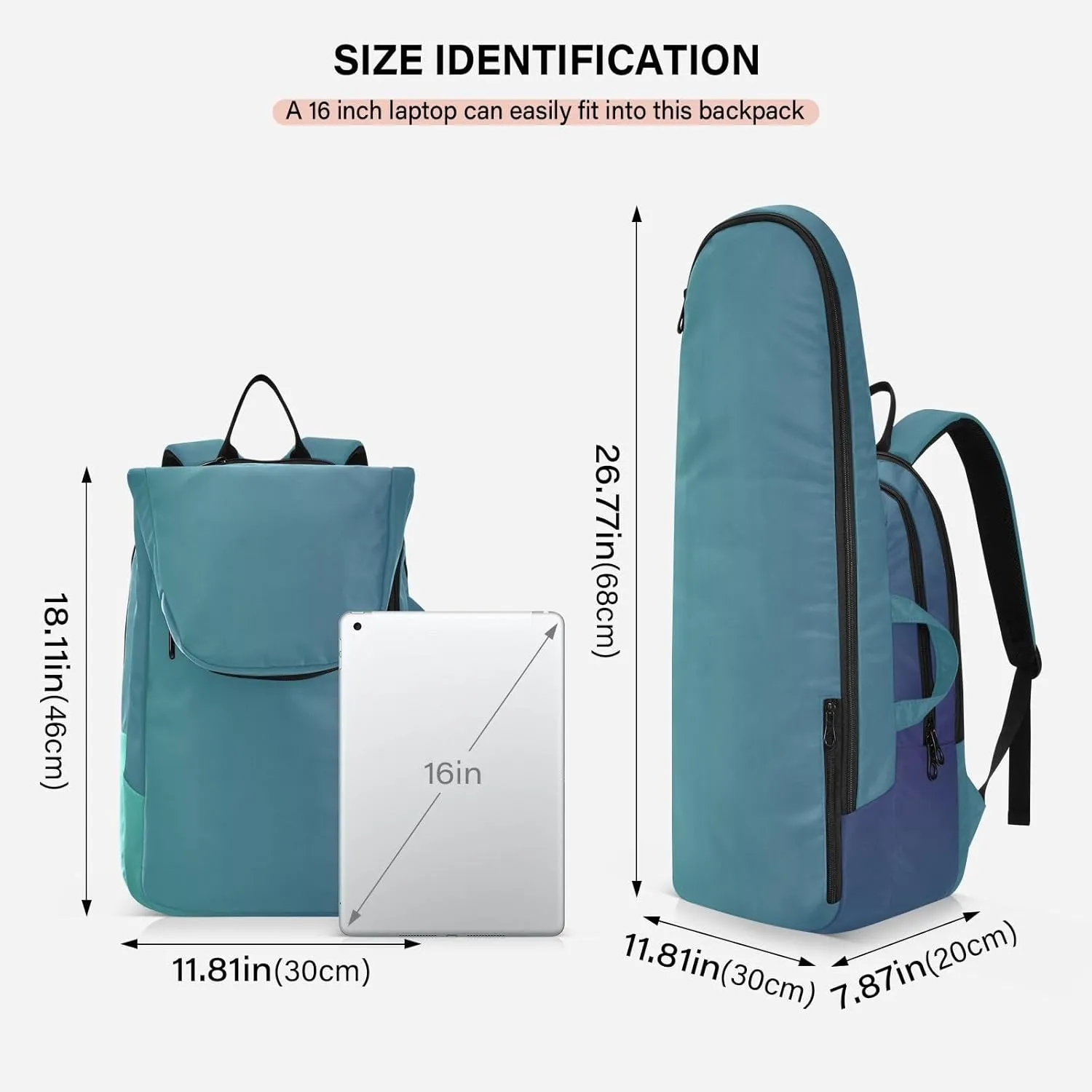 GAIGEO Turquoise Blue Purple Gradient Pickleball Bag, Large Capacity Gifts for Pickleball Lovers, Various Storage Methods