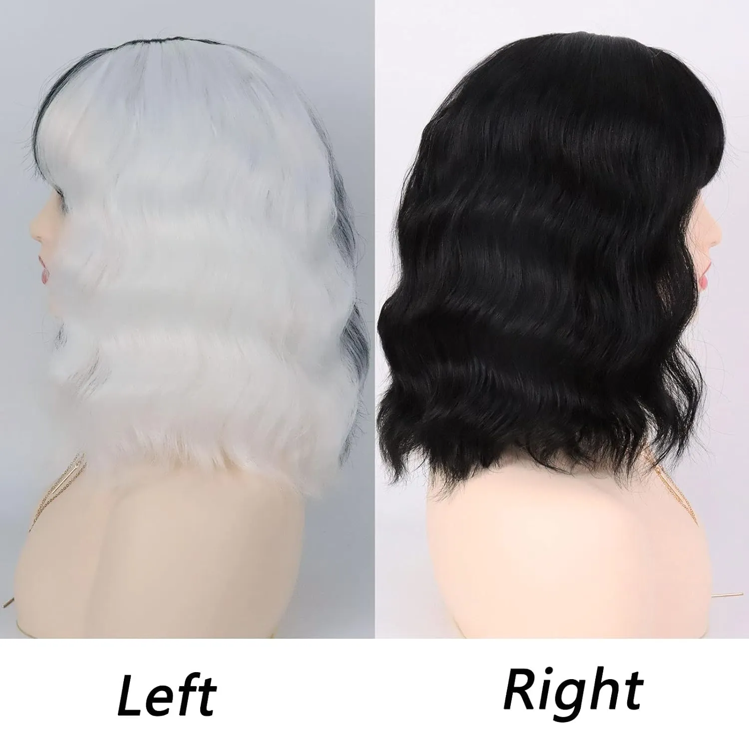 G&T Black and White Wigs for Women Costume Short Bob Wavy Curly Wigs for Women Shoulder Length Heat Resistant Synthetic Wigs for Party Cosplay Halloween