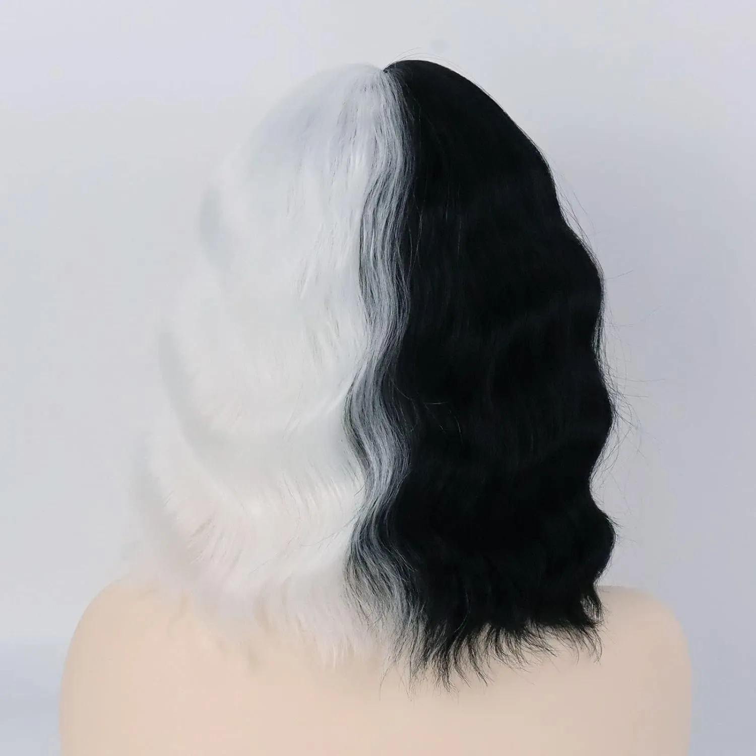 G&T Black and White Wigs for Women Costume Short Bob Wavy Curly Wigs for Women Shoulder Length Heat Resistant Synthetic Wigs for Party Cosplay Halloween