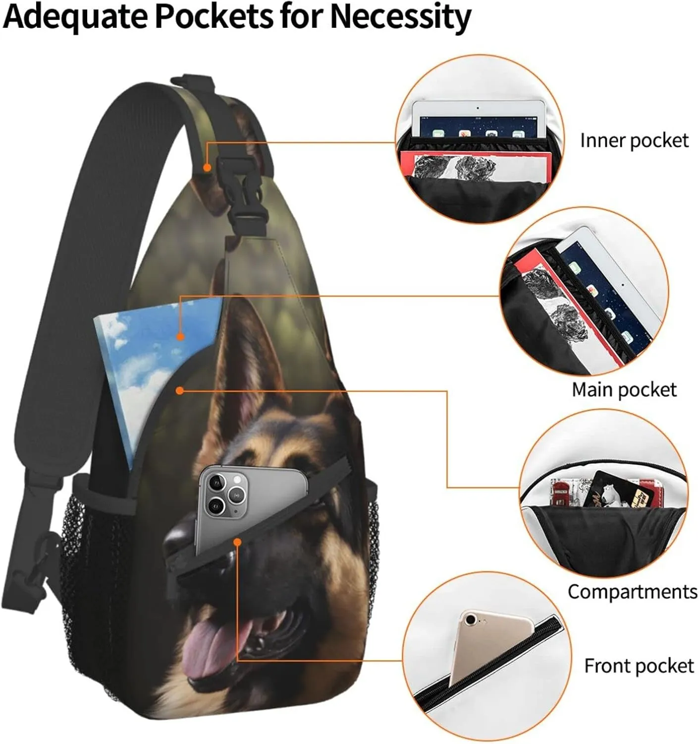 German-Shepherd Outdoor Cross-body Shoulder Bag, Unisex Backpack For Women Men Young Hiking Travel