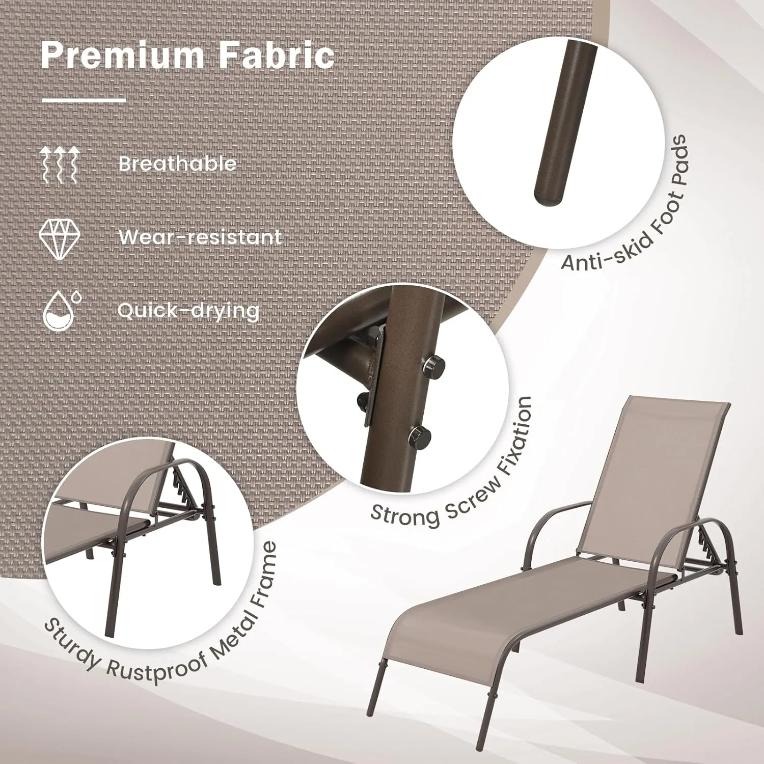 Giantex Patio Lounge Chair, Outdoor Chaise Lounge with 5 Adjustable Backrest, Sturdy Steel Frame, Sunbathing Recliner, Beach Chair, Tanning Chair for Outside, Yard, Balcony, Pool Chairs, Brown