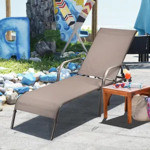 Giantex Patio Lounge Chair, Outdoor Chaise Lounge with 5 Adjustable Backrest, Sturdy Steel Frame, Sunbathing Recliner, Beach Chair, Tanning Chair for Outside, Yard, Balcony, Pool Chairs, Brown