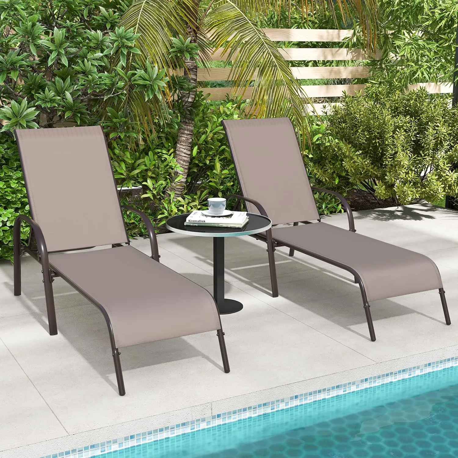 Giantex Patio Lounge Chair, Outdoor Chaise Lounge with 5 Adjustable Backrest, Sturdy Steel Frame, Sunbathing Recliner, Beach Chair, Tanning Chair for Outside, Yard, Balcony, Pool Chairs, Brown
