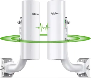 Gigabit Wireless Bridge with Mounts,AdaLov Point to Point/Multipoint WiFi Bridges,Outdoor CPE with 100/1000Mbps LAN Port,5.8G 3KM High Speed Wireless Ethernet Bridge with 16dBi High-Gain Antenna
