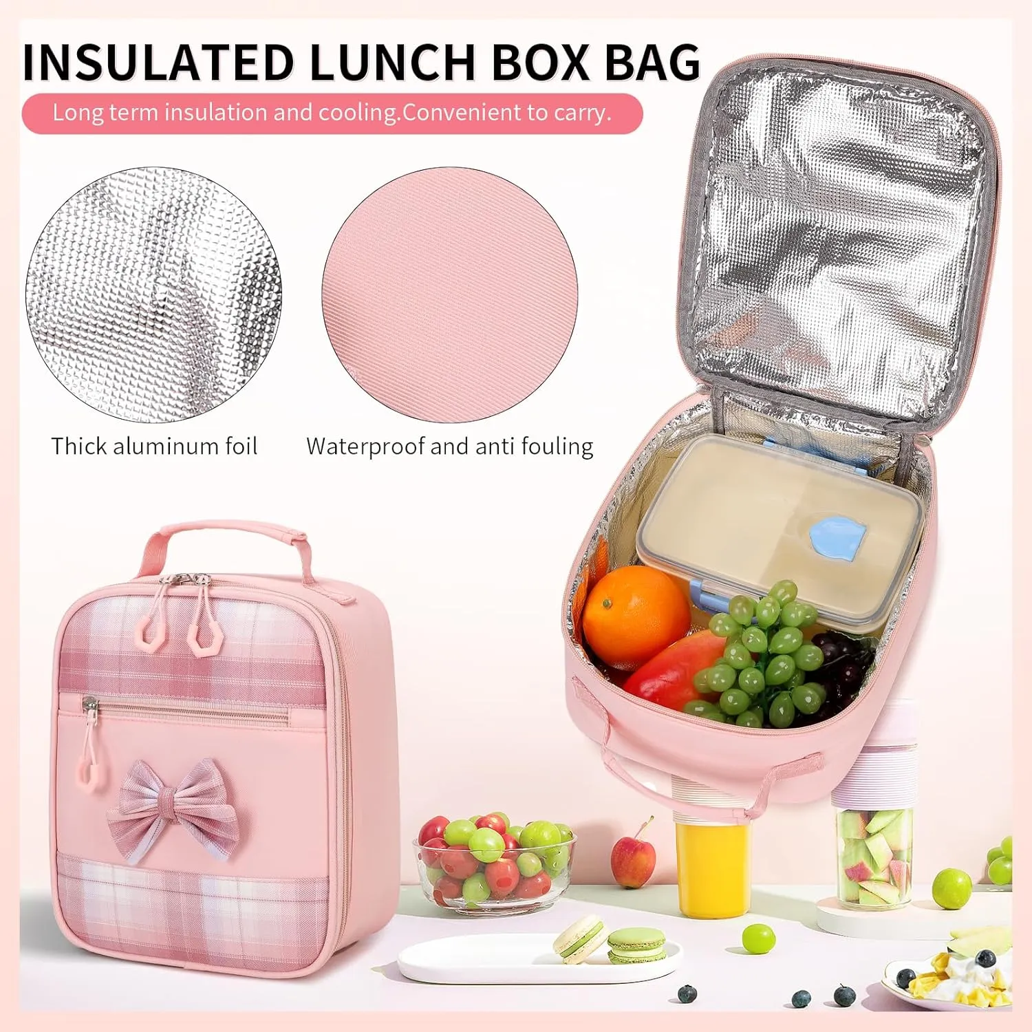 Girls Backpack 3pcs School Back pack with Lunch Box Teen Girl Backpack Set Cute Kids School Bag Bookbag for Teen Girls (Pink)