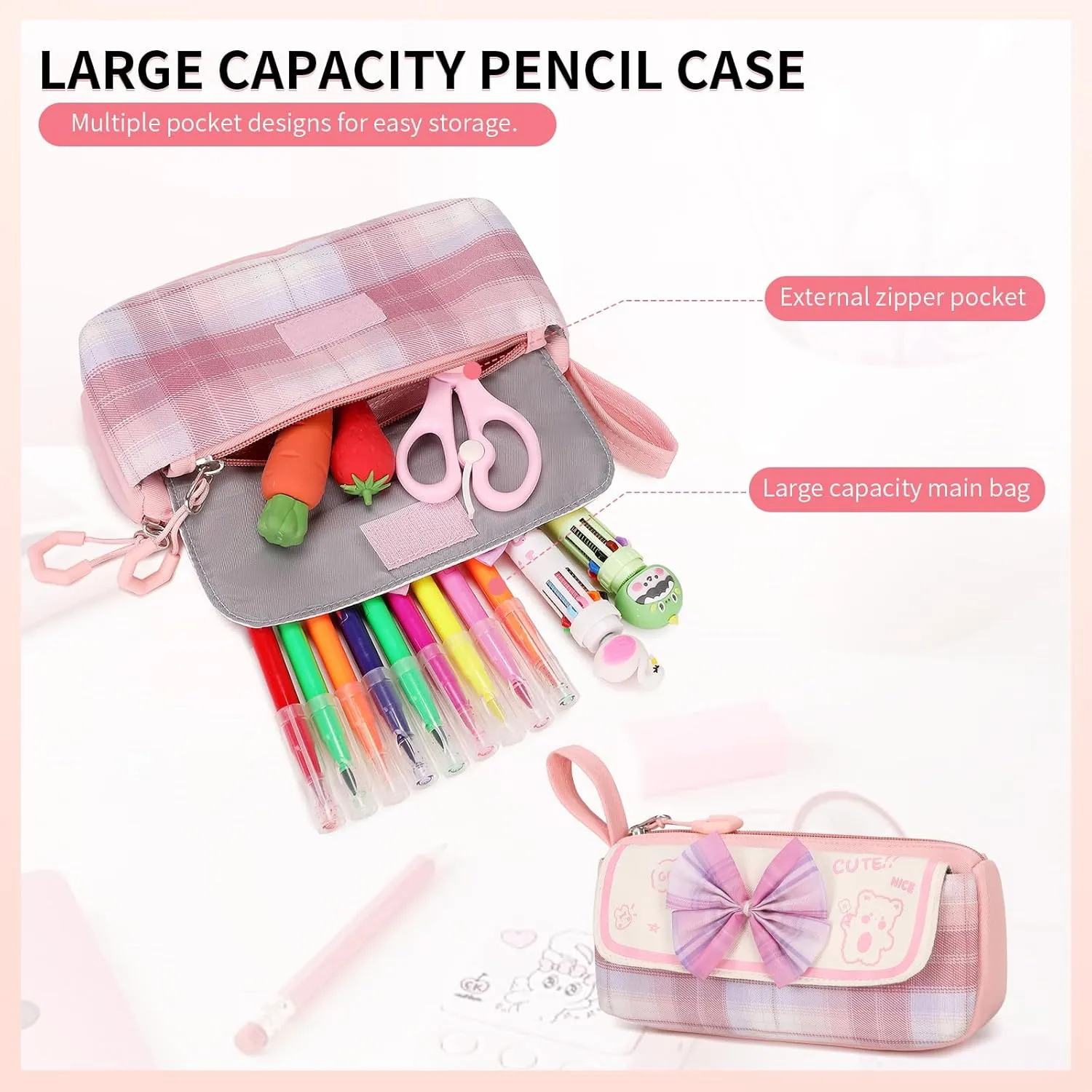Girls Backpack 3pcs School Back pack with Lunch Box Teen Girl Backpack Set Cute Kids School Bag Bookbag for Teen Girls (Pink)